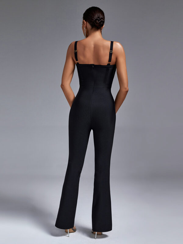 Elegant Stripe Women Bandage Jumpsuit Black 1