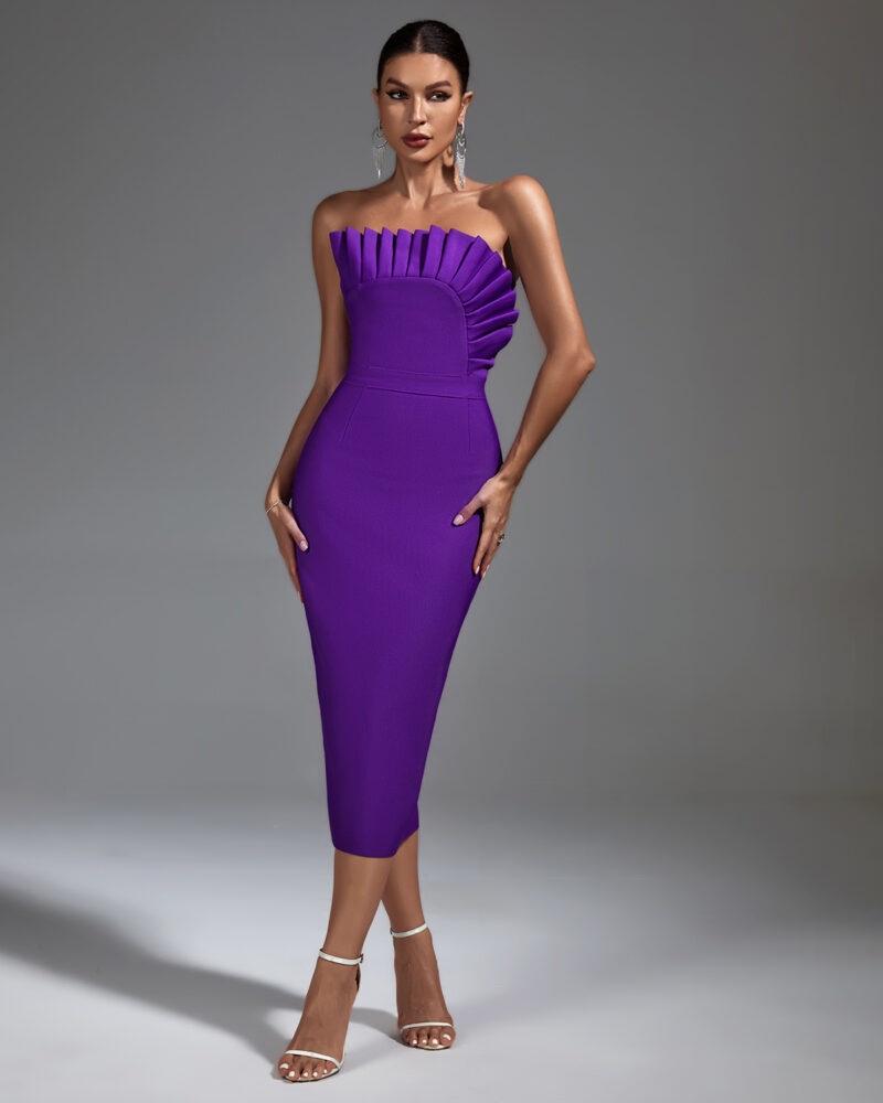 shapeminow Tube Pleated Midi Cocktail Bandage Dress 4 | ShapeMiNow is your go-to store for all kinds of body shapers, dresses, and statement pieces.