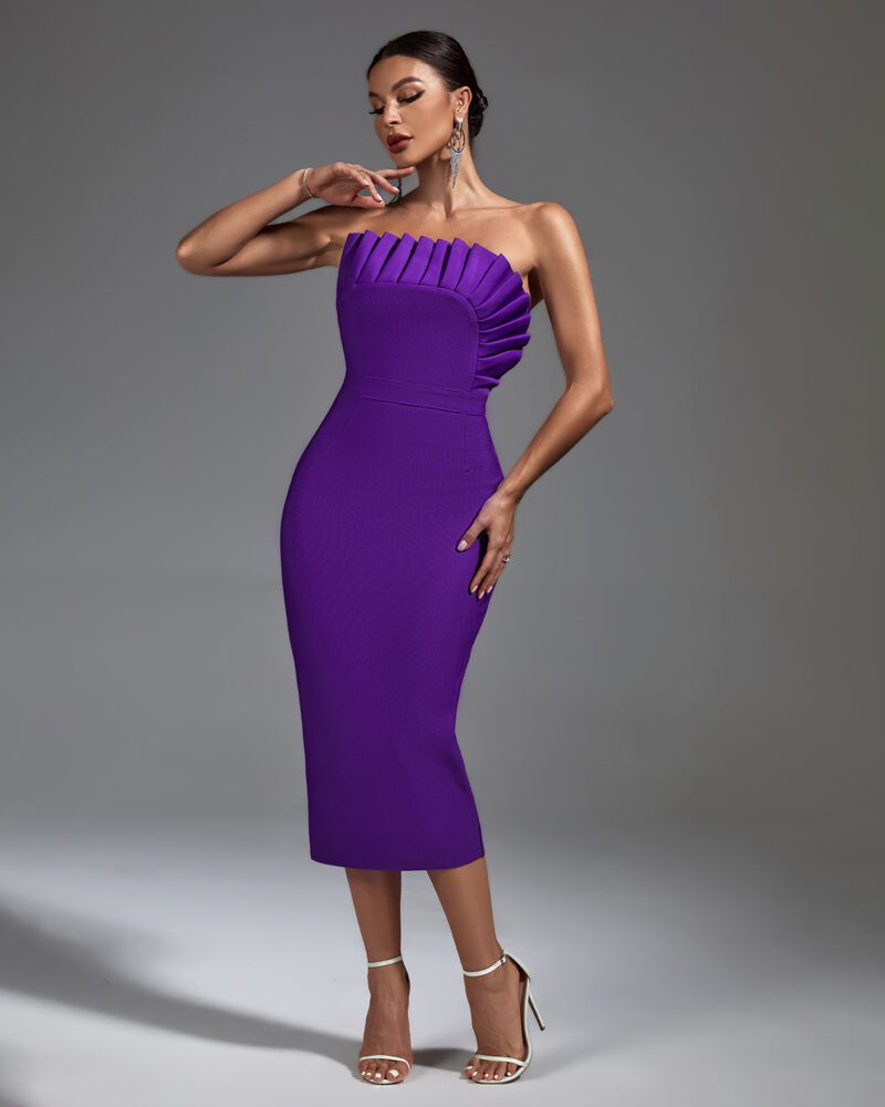 shapeminow Tube Pleated Midi Cocktail Bandage Dress | ShapeMiNow is your go-to store for all kinds of body shapers, dresses, and statement pieces.