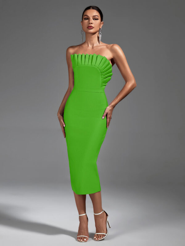 Tube Pleated Midi Cocktail Bandage Dress