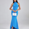Stylish Turtleneck Maxi Bodycon Dress Blue 3