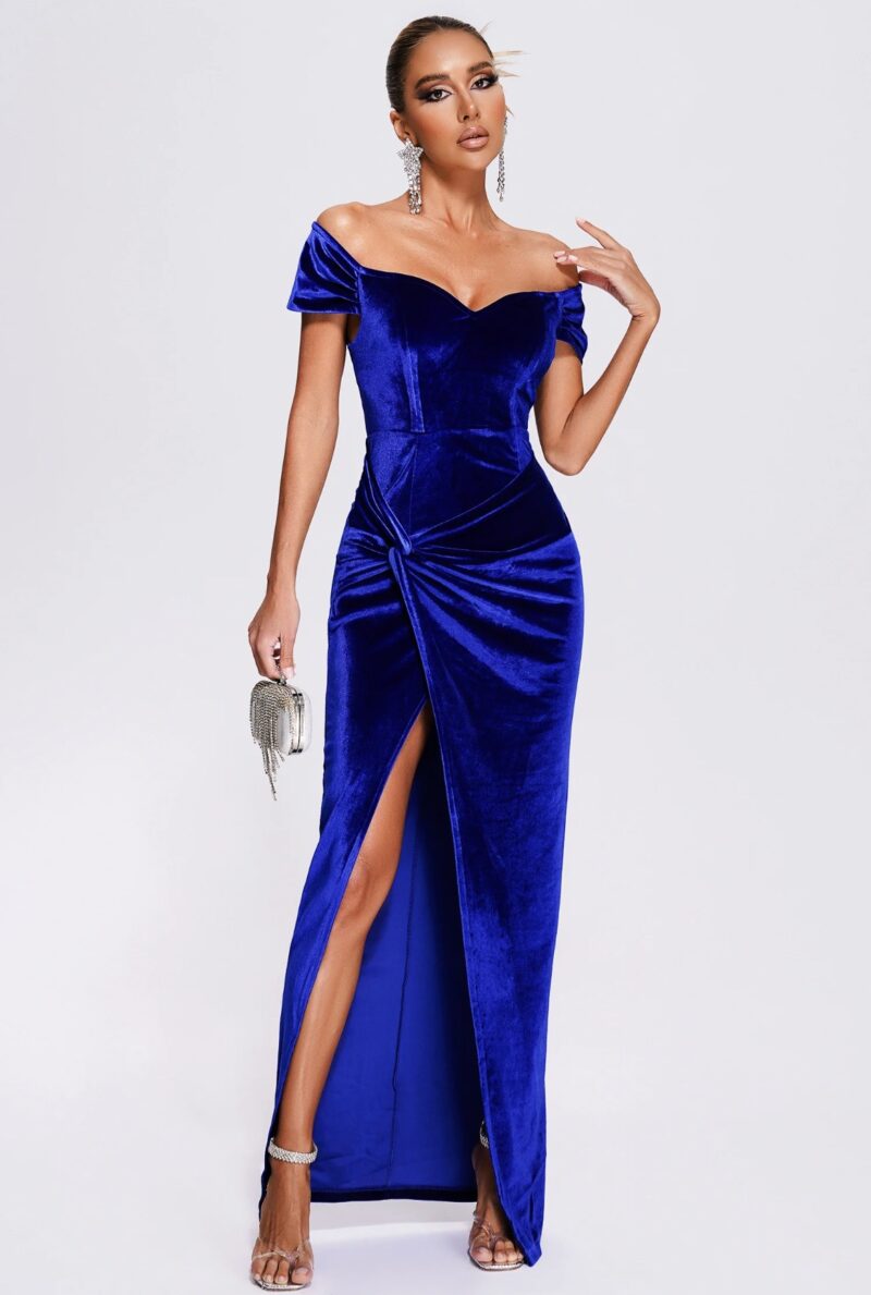 shapeminow Velvet High Slit Maxi Prom Dress5 | ShapeMiNow is your go-to store for all kinds of body shapers, dresses, and statement pieces.