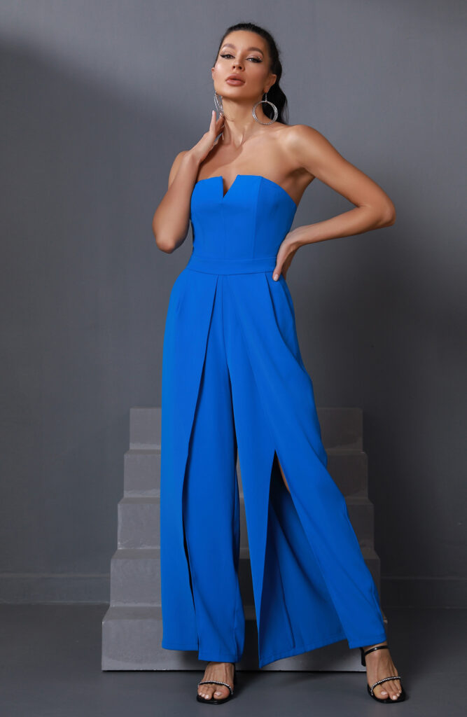 9 Styling Tips on how to dress a rectangle body shape 9 Wide Leg Women Strapless Jumpsuit Blue 3