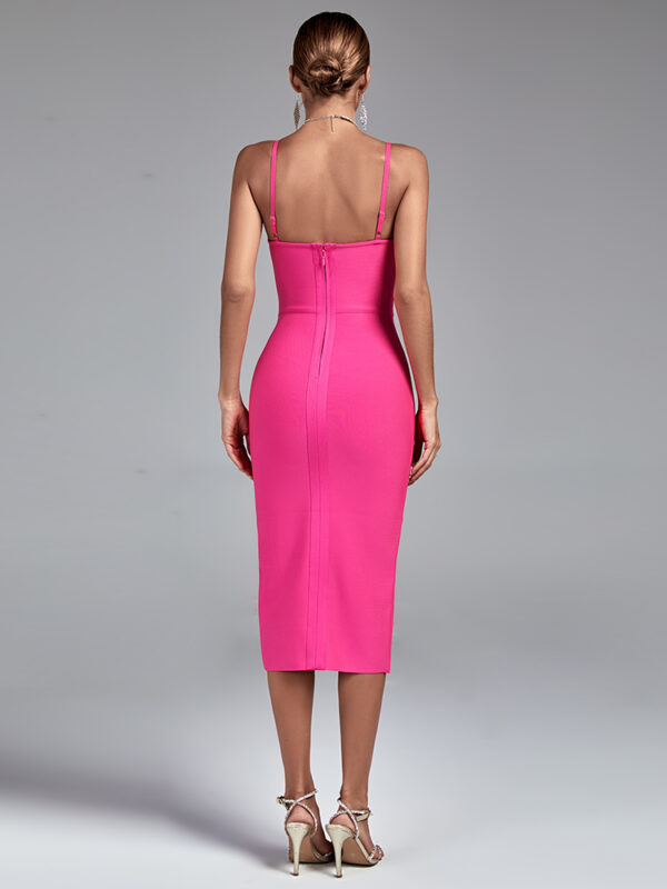 Women's Casual Beaded Spaghetti Strap Backless Bandage Pink Dress 1