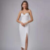 Niyona Beaded Bandage Dress 9 Women's Casual Beaded Spaghetti Strap Backless Bandage White Dress 3