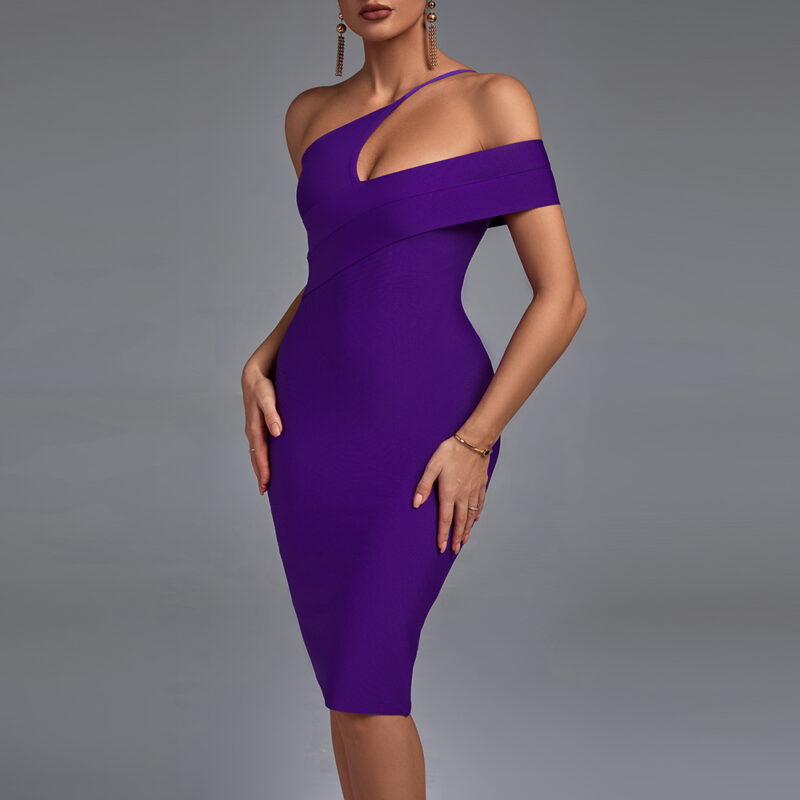 Women's One Shoulder Sleeveless Bandage Dress Purple 1