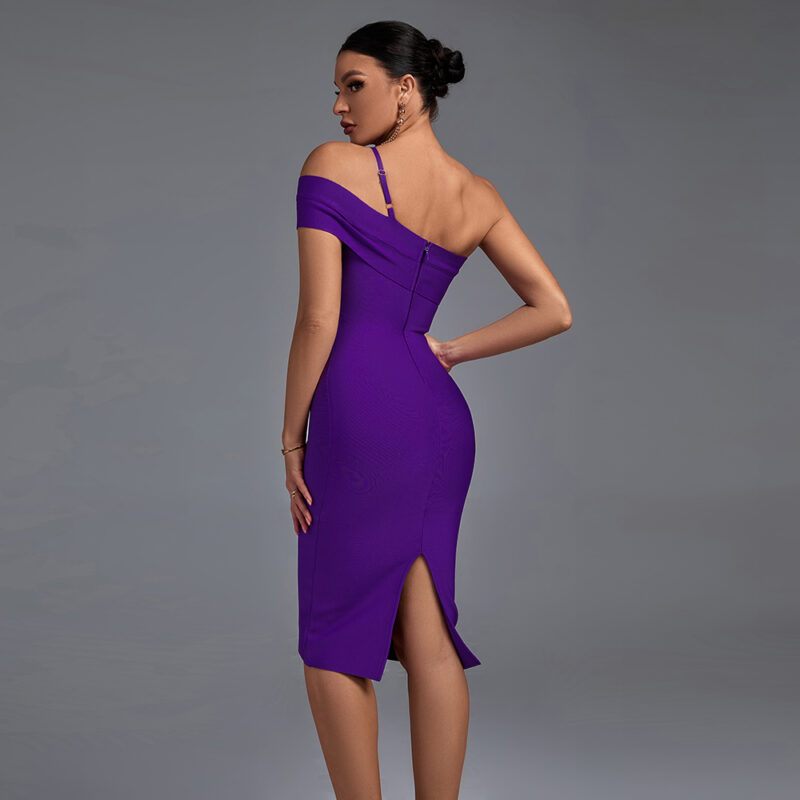 Women's One Shoulder Sleeveless Bandage Dress Purple 2
