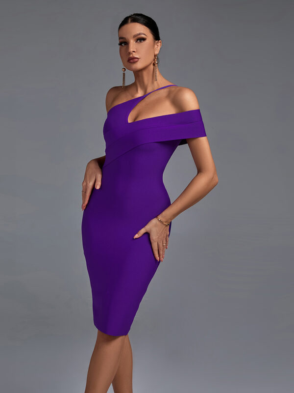 Women's One Shoulder Sleeveless Bandage Dress Purple 3