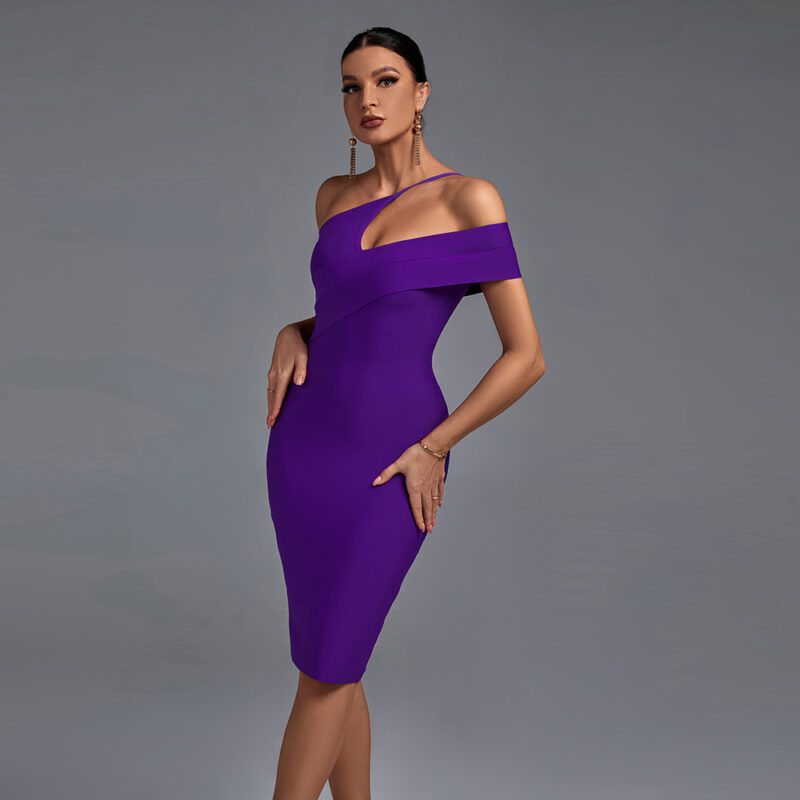 Women's One Shoulder Sleeveless Bandage Dress Purple 3