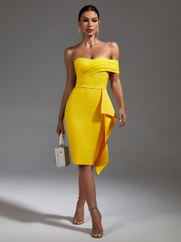 Yellow Off Shoulder Ruffled Midi Dress 2