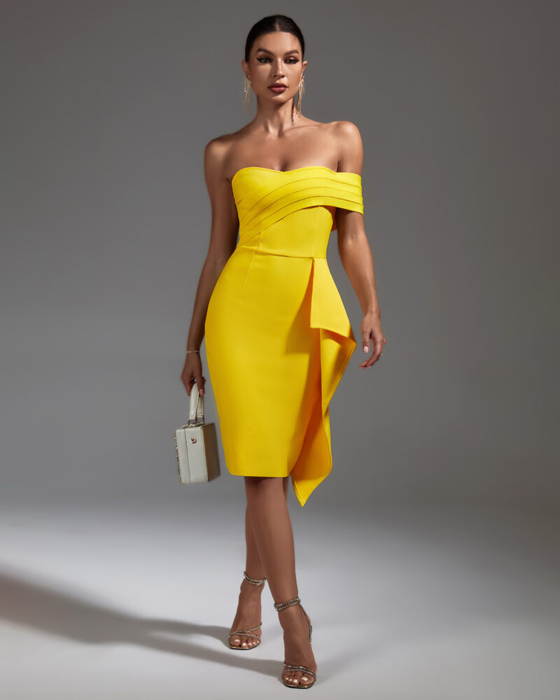 Yellow Off Shoulder Ruffled Midi Dress 2