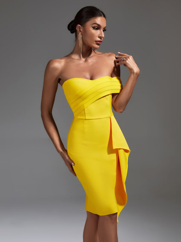 Yellow Off Shoulder Ruffled Midi Dress 4