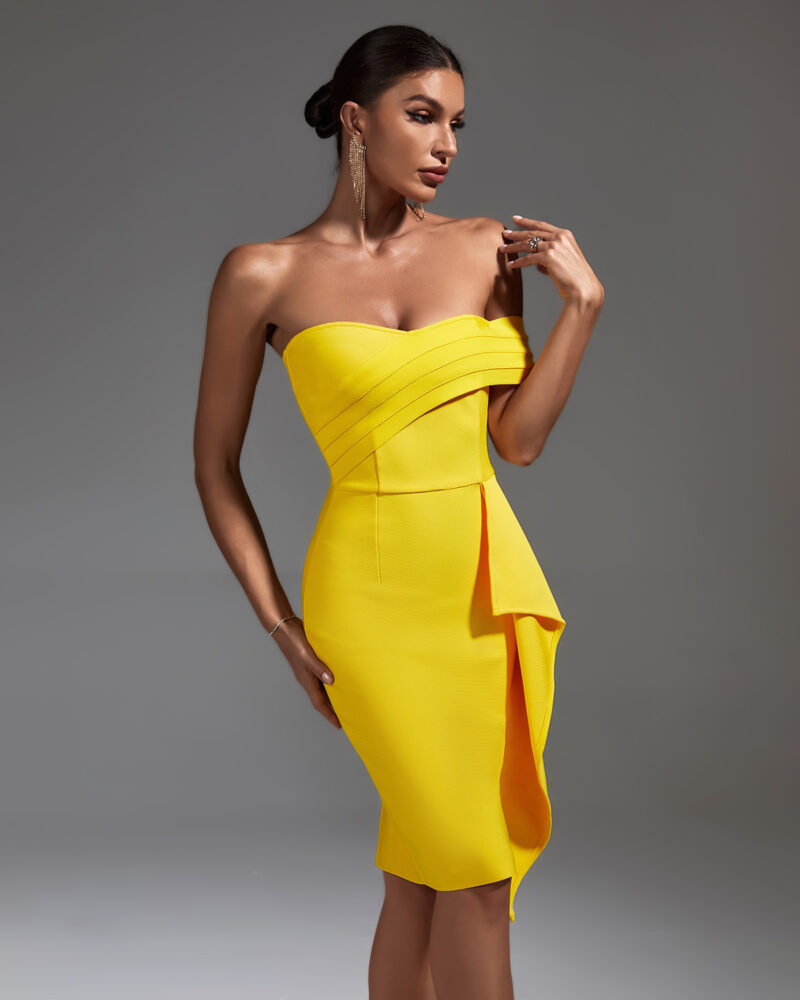 Yellow Off Shoulder Ruffled Midi Dress 4
