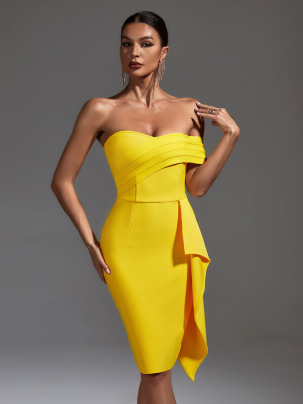 Yellow Off Shoulder Ruffled Midi Dress 5