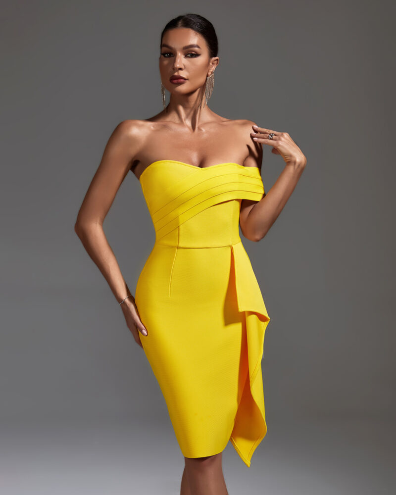 Yellow Off Shoulder Ruffled Midi Dress 5