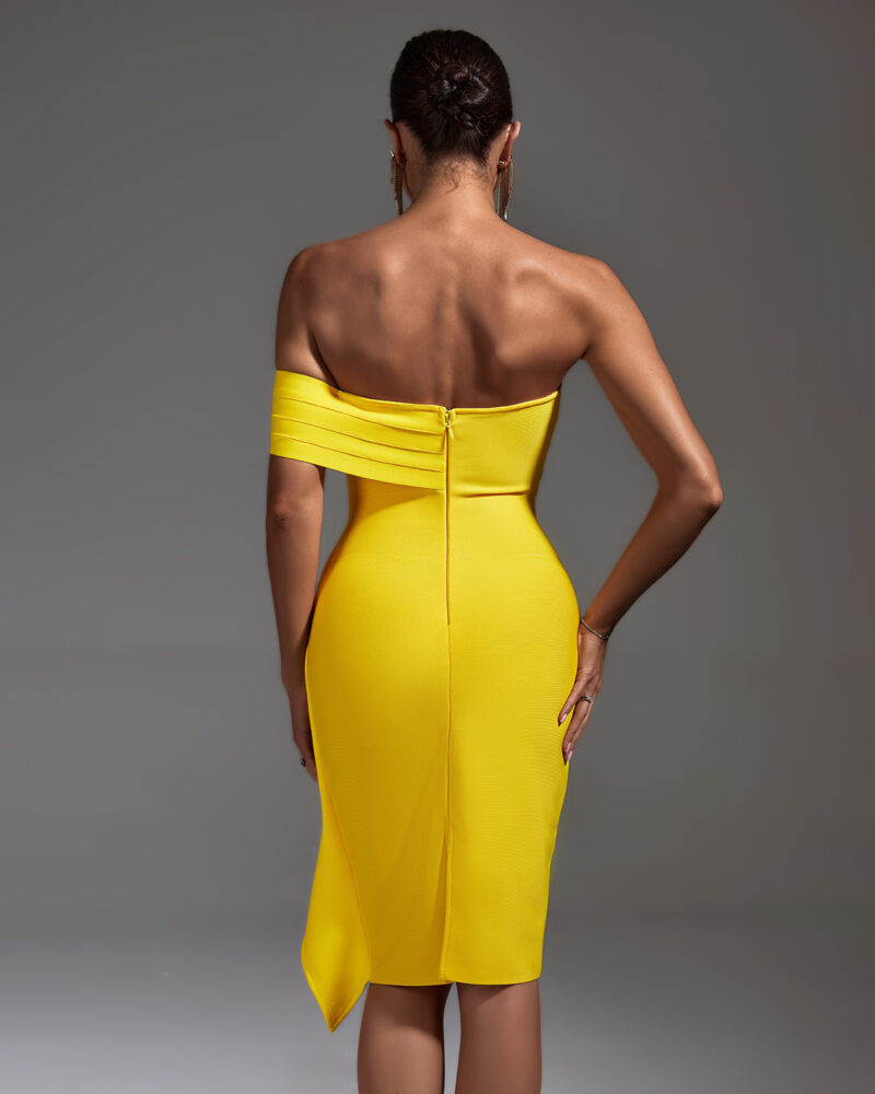 Yellow Off Shoulder Ruffled Midi Dress 6