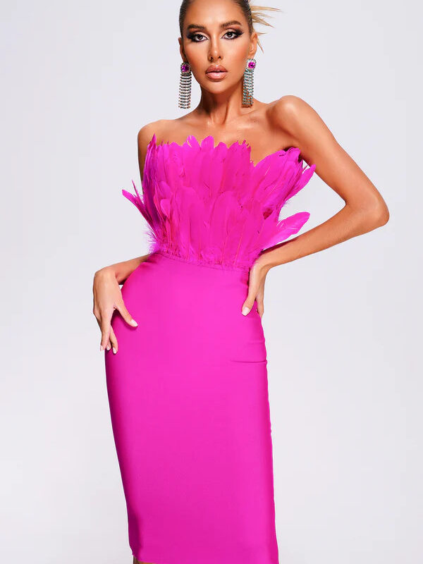 Statement Tube Top Feather Bandage Dress shapeminow