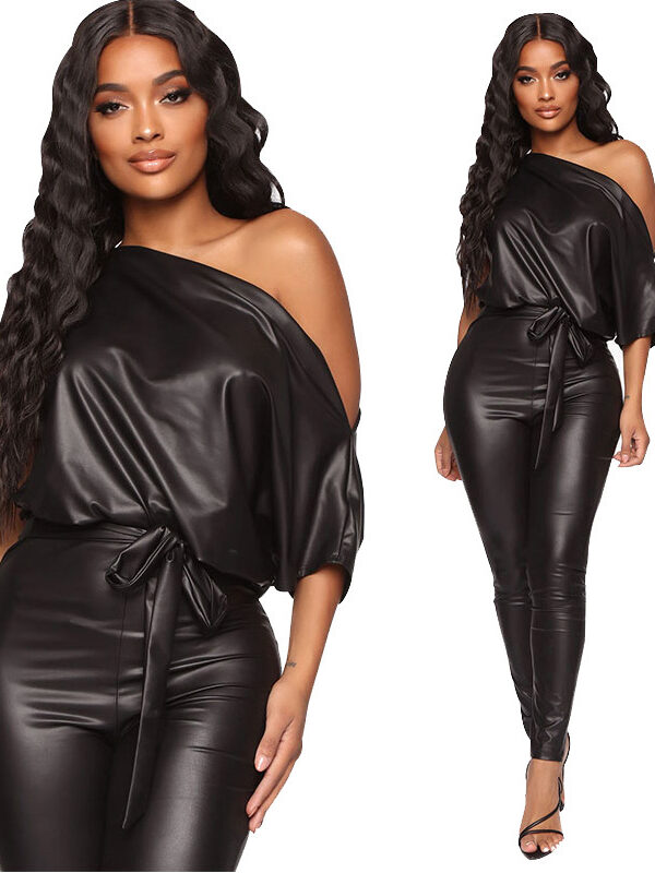 Boogal Drop Sleeve Leather Jumpsuits