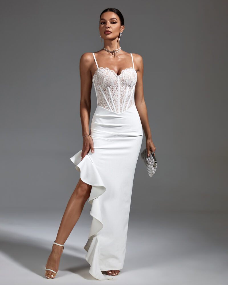 Adorable Lace Corset & Ruffled Bandage Dress White 1