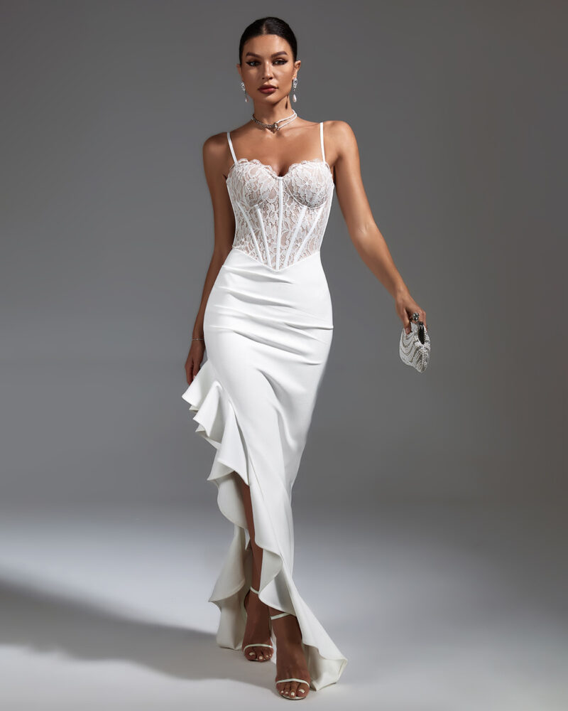 Adorable Lace Corset & Ruffled Bandage Dress White 2