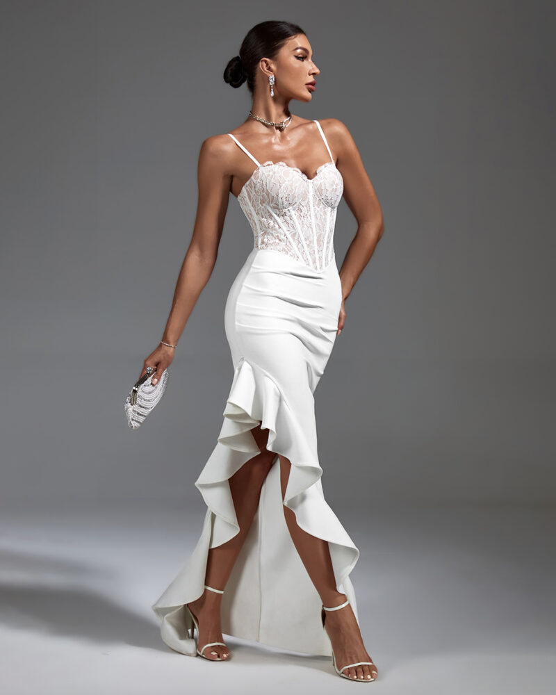 Adorable Lace Corset & Ruffled Bandage Dress White 4