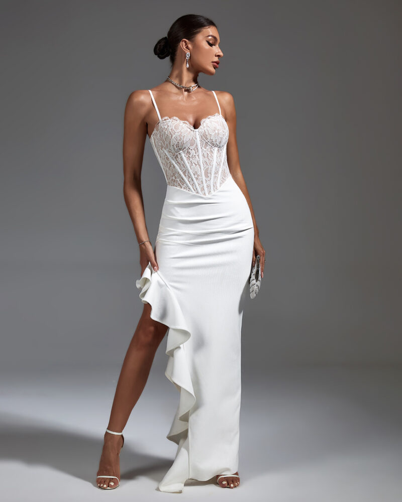 Adorable Lace Corset & Ruffled Bandage Dress White 5
