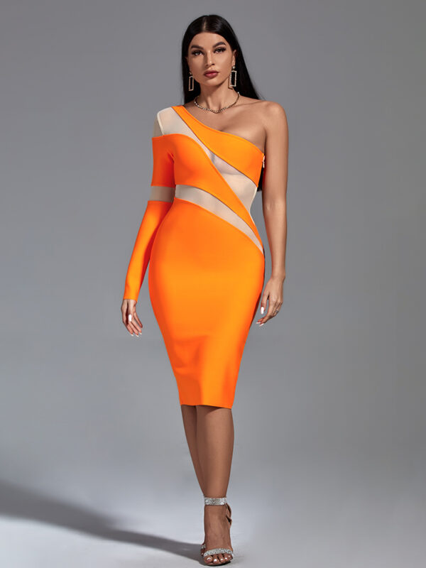 Asymmetrical Mesh Long Sleeve Bandage Dress 3