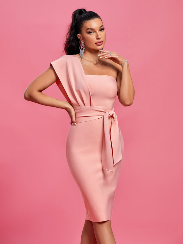 Belted One Shoulder Bandage Dress Ap 3
