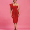 Belted One Shoulder Bandage Dress Red 2