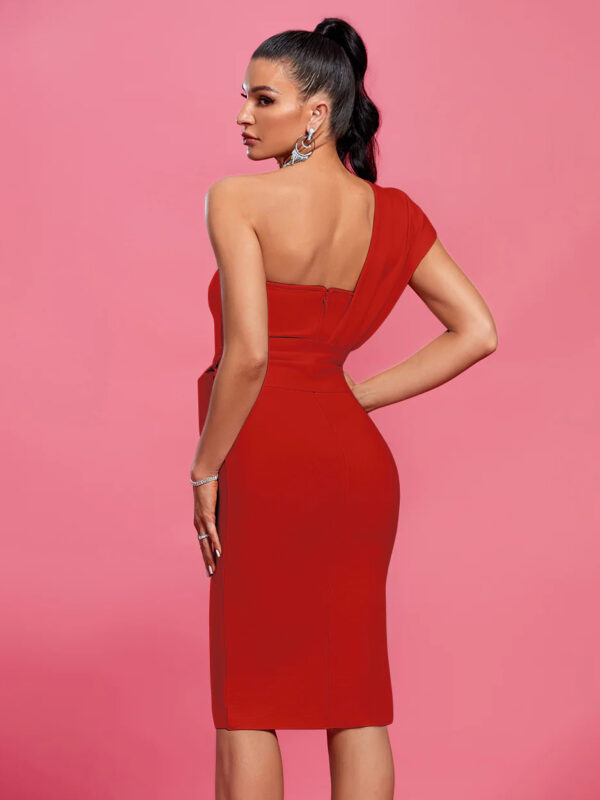 Belted One Shoulder Bandage Dress Red 3