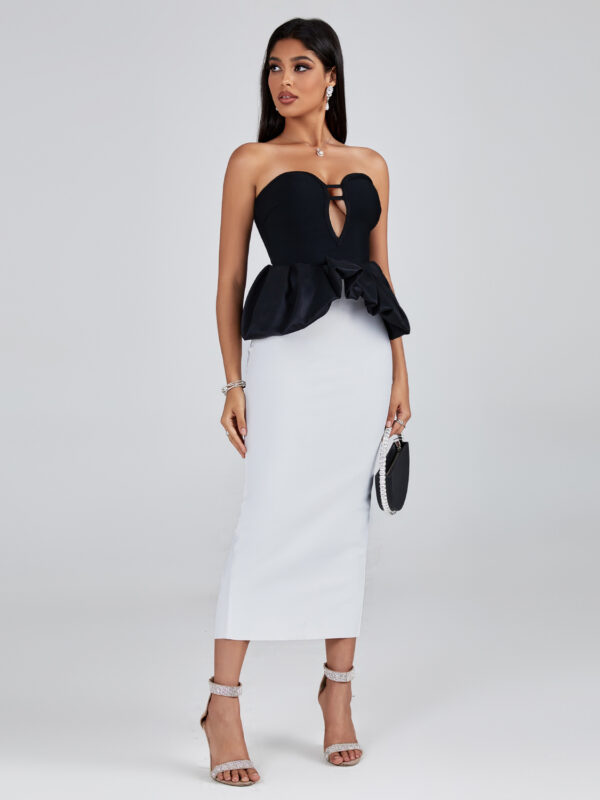 Black-White Ruffle Bandage Dress 3