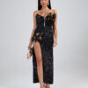 Black Asymmetric Sequined Straplessย Feather Dress 9 Black Asymmetric Sequined Strapless Feather Dress 6