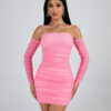 Casual Off Shoulder Pink Mini Dress 1