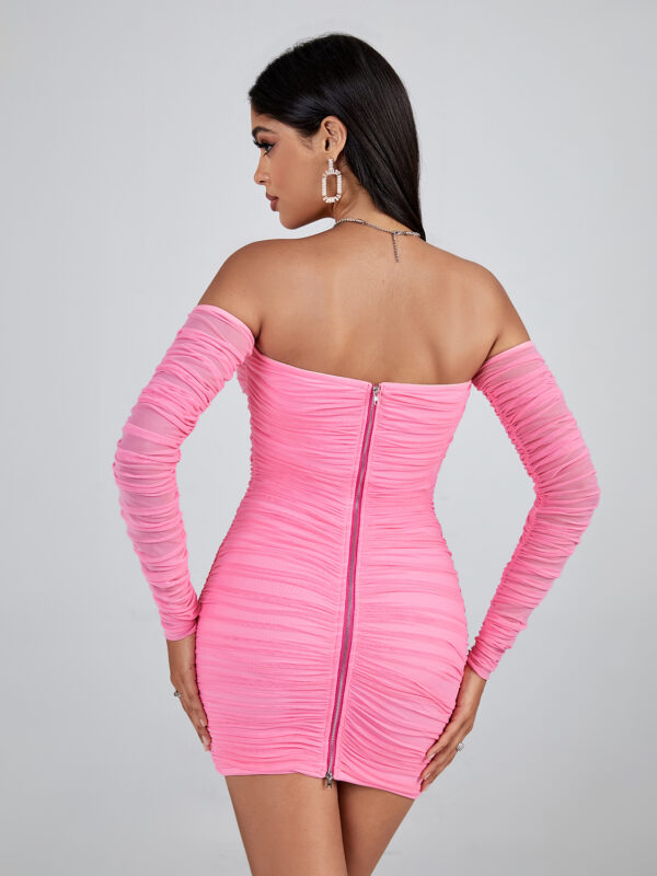 Casual Off Shoulder Pink Mini Dress 3
