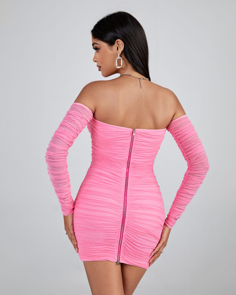 Casual Off Shoulder Pink Mini Dress 3