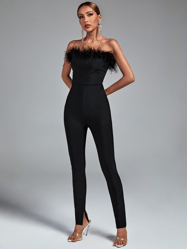 Classy Black Feather Bandage Jumpsuit 4
