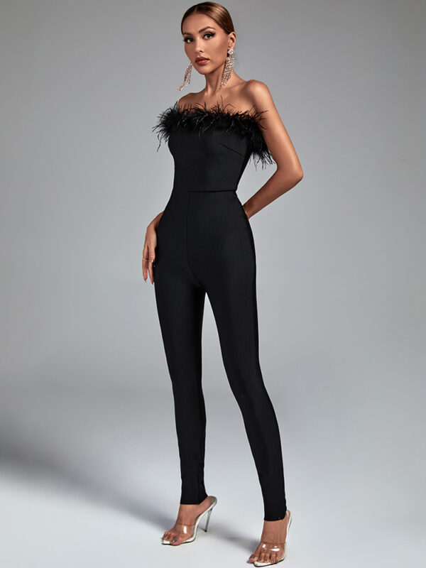 Classy Black Feather Bandage Jumpsuit 5