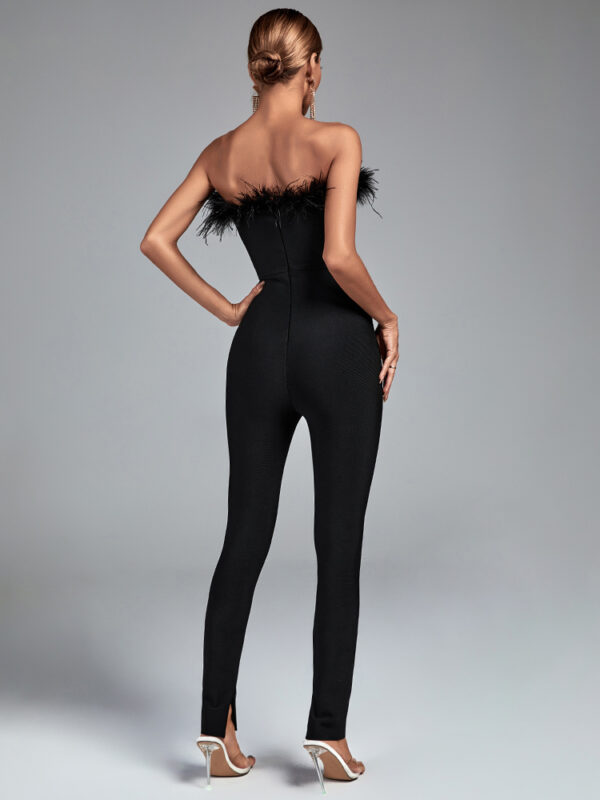 Classy Black Feather Bandage Jumpsuit