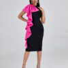 Color Block Bowknot Ruffle Midi Dress 3