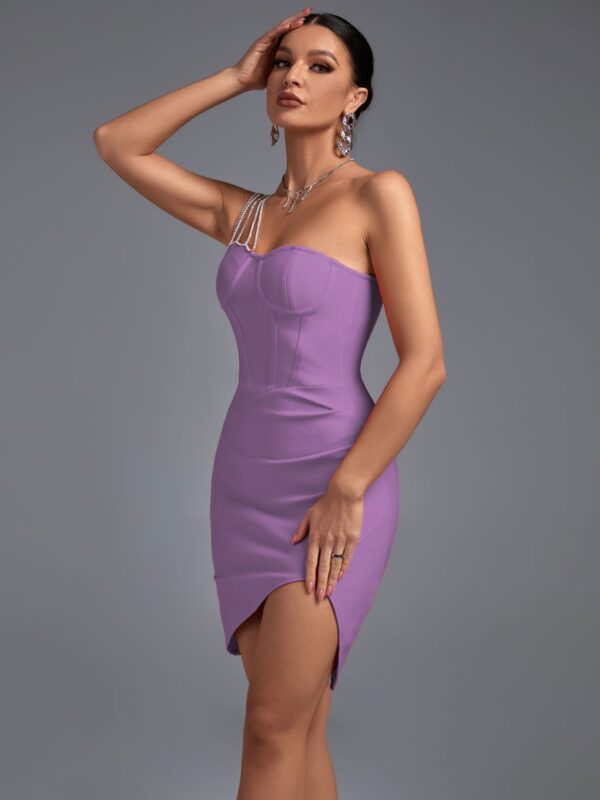 Crystal Draped One Shoulder Dress Light Purple 2