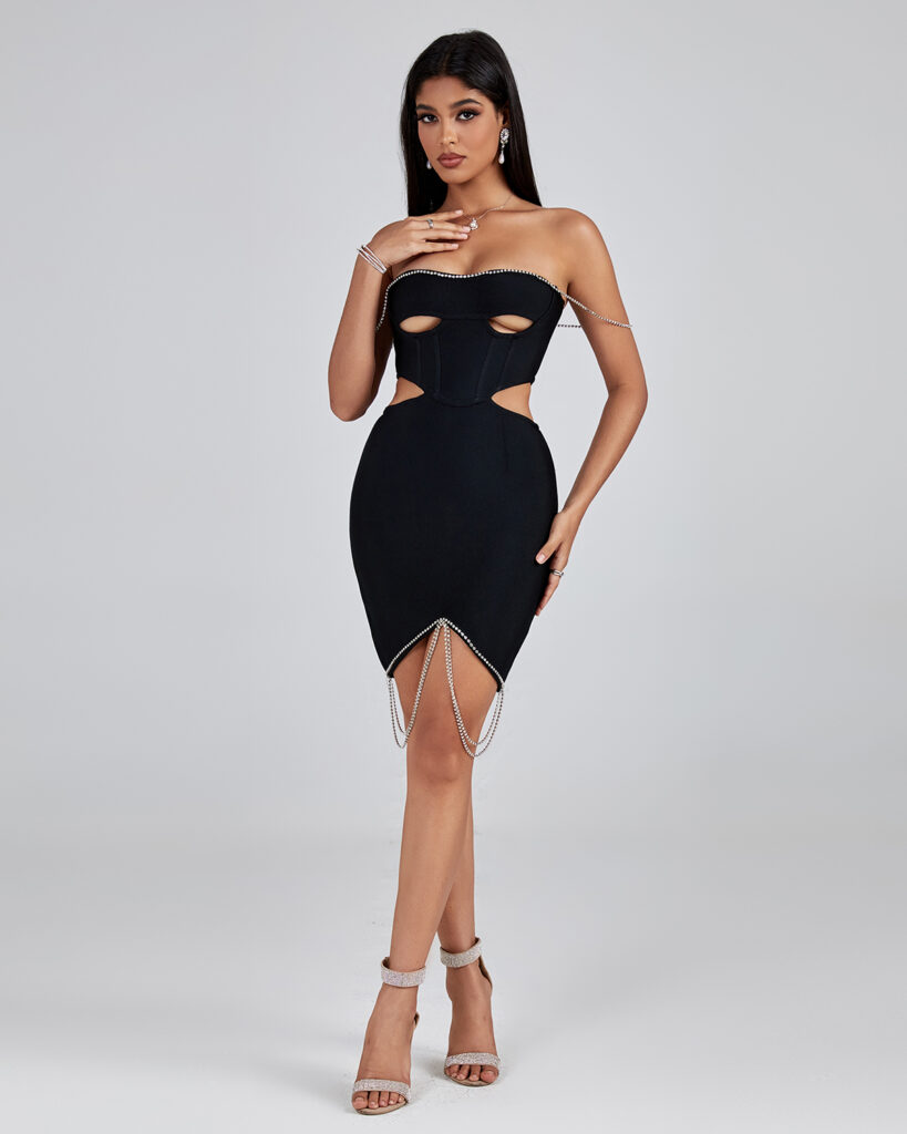 Elegant Crystal-Embellished High Slit Bandage Dress for a Stunning Look main image 0