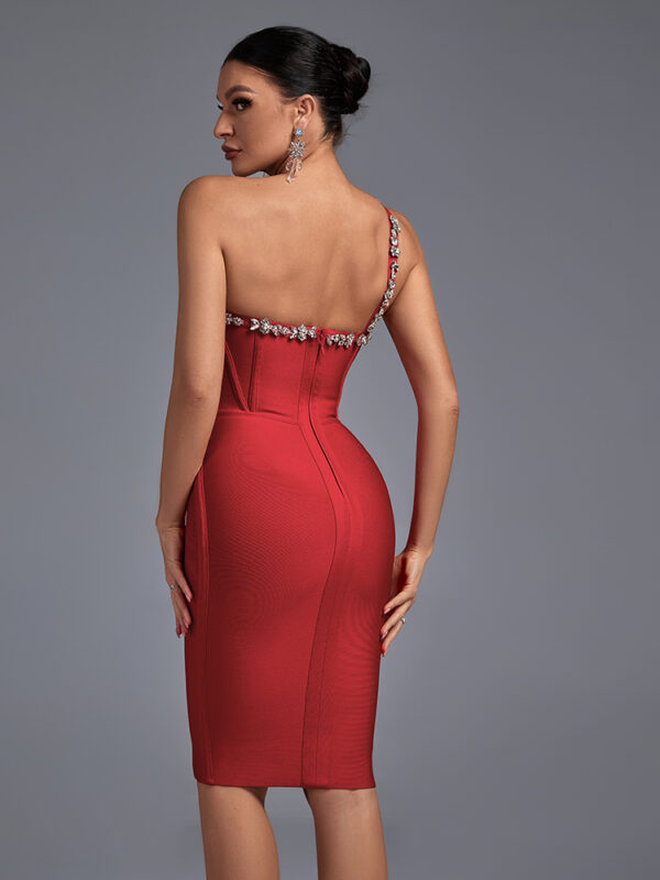 Crystal One Shoulder Mini Dress Red 2