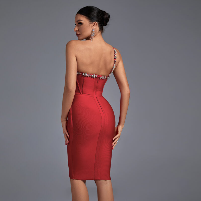 Crystal One Shoulder Mini Dress Red 2