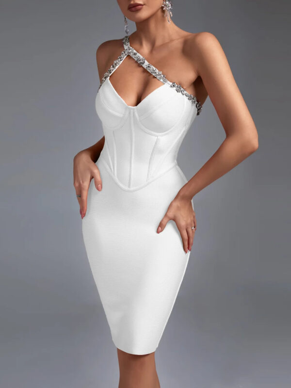 Crystal One Shoulder Mini Dress White