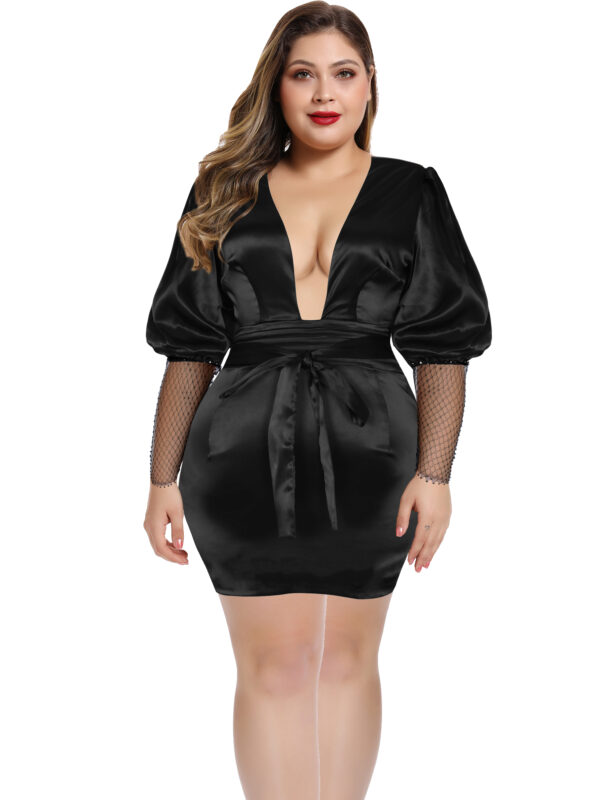 Crystal Sleeve Backless Mini Dress Black 1
