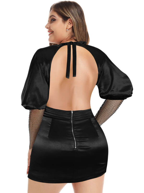 Crystal Sleeve Backless Mini Dress Black 2