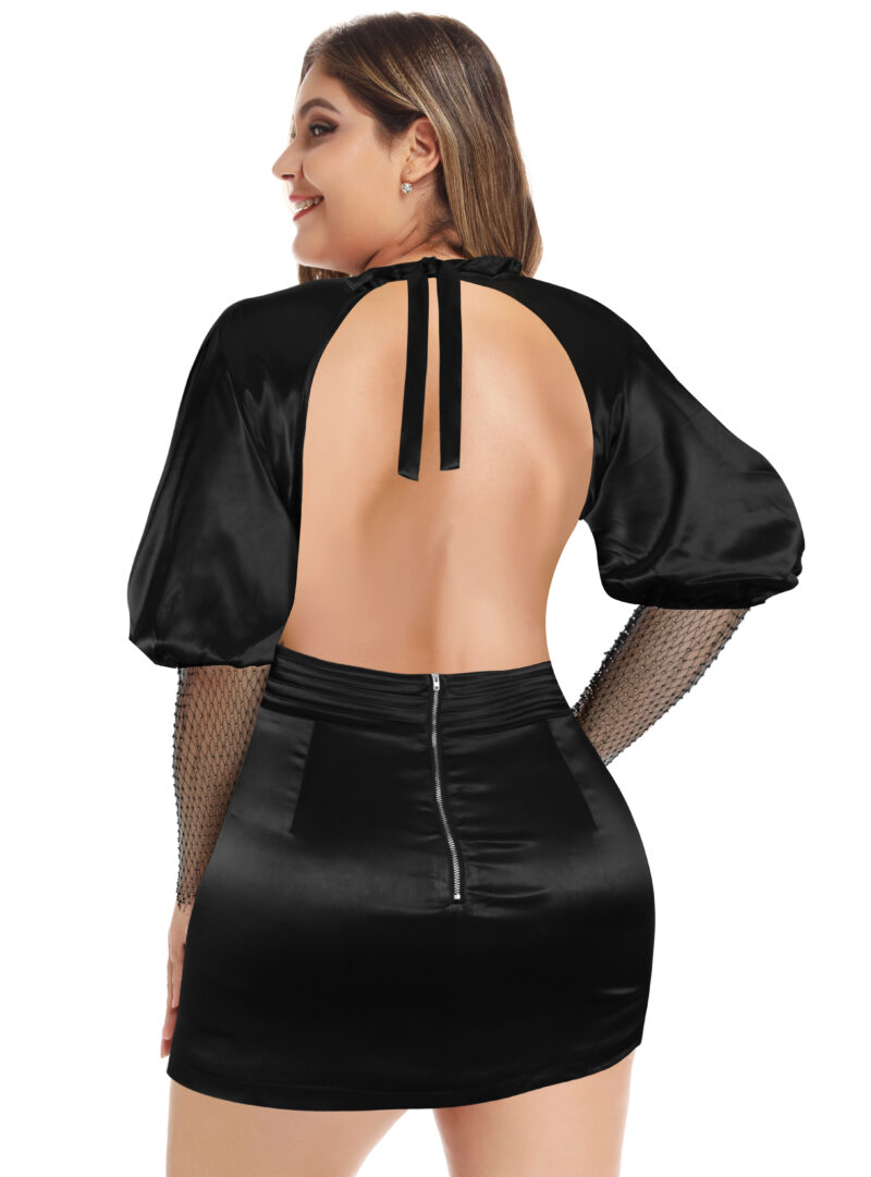 Crystal Sleeve Backless Mini Dress Black 2