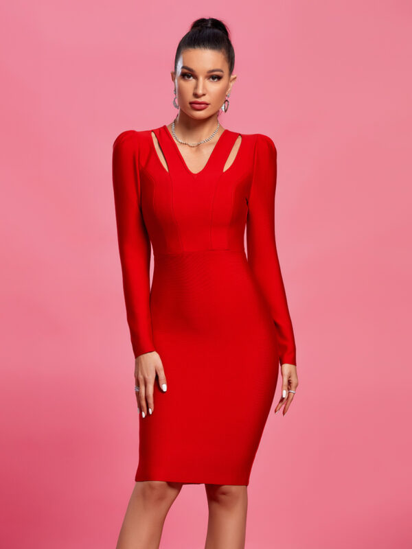 Cutout Long Sleeve Bandage Dress 3