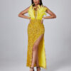 Elegant Gold Feather Sequin Maxi Dress 7 Elegant Gold Feather Sequin Maxi Dress 5