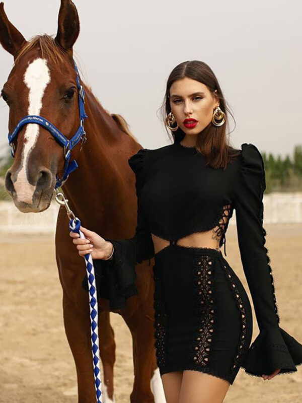 Flare Long Sleeve mini Dress Black